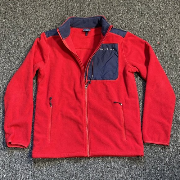 VINEYARD VINES 3 Pocket Fleece Full Zip Navy Red Navy Logo Jacket Small - Picture 1 of 10